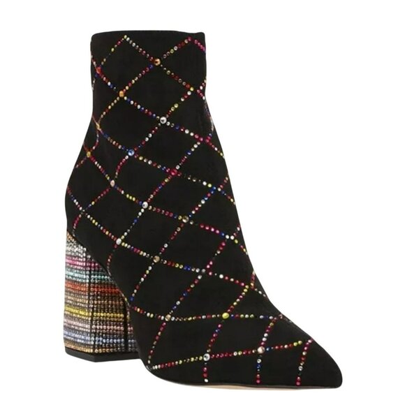 Betsey Johnson Shoes - Betsey Johnson Kassie Rhinestone Block Heel Zip Ankle Booties Womens 8.5M Black